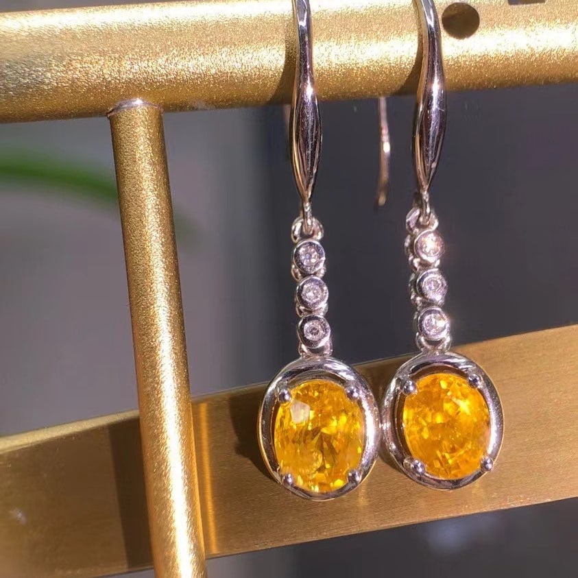 14k Gold 1.9 Ct Natural Sapphire & Diamond Earrings - 3