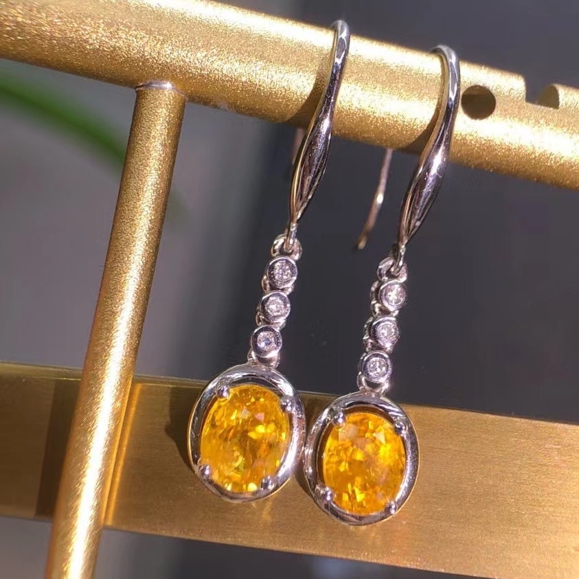 14k Gold 1.9 Ct Natural Sapphire & Diamond Earrings - 4