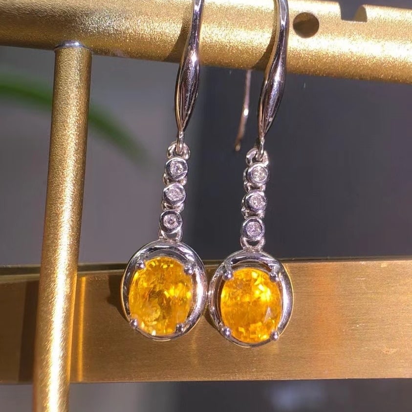 14k Gold 1.9 Ct Natural Sapphire & Diamond Earrings - 5