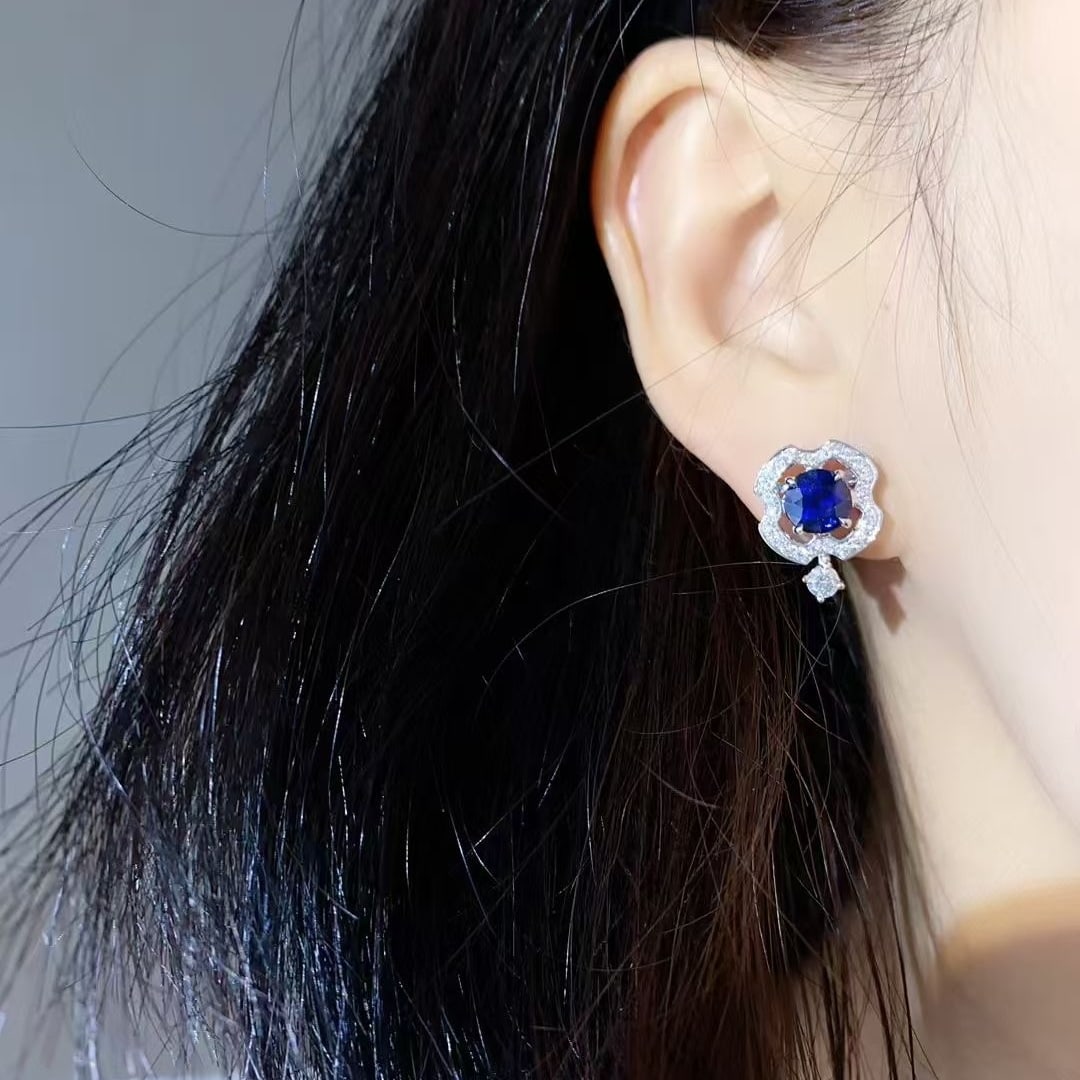 14k Gold 3.8 Ctw Natural Sapphire & Diamond Earrings - 4