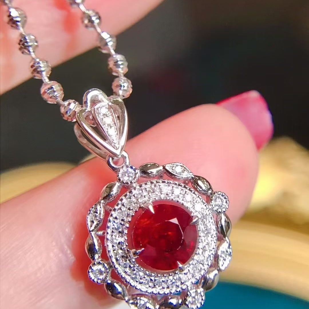 14k Gold 1.23 Ctw Natural Ruby & Diamond Pendant( Without Chain ) - 2