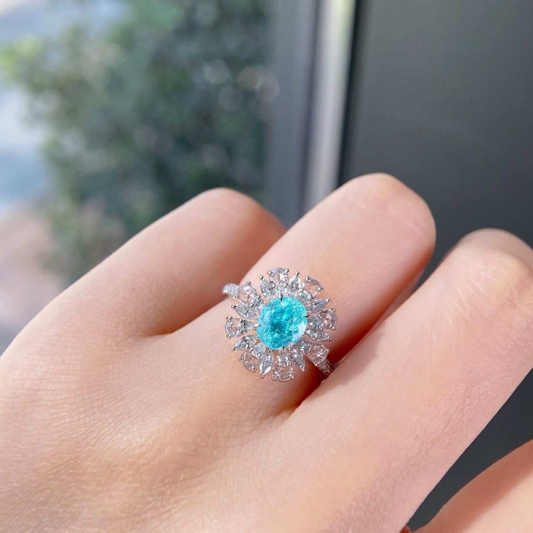 14k Gold 1.81 Ctw Natural Paraiba Tourmaline & Diamond Ring - 2