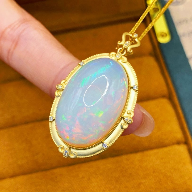 14k Gold 21.12 Ctw Natural Opal & Diamond Pendant( Without Chain ) - 3