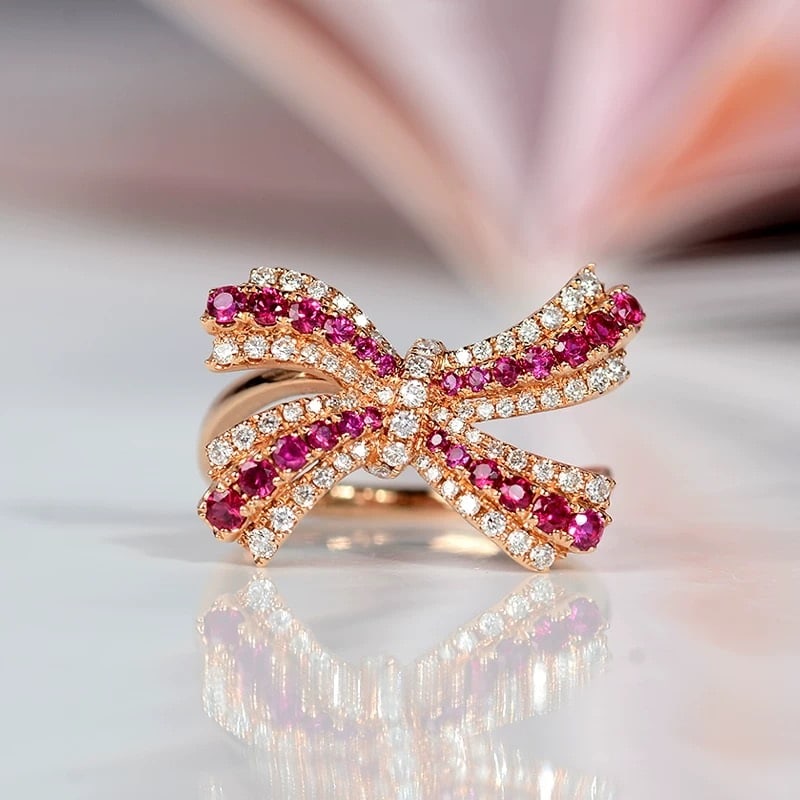 14k Gold 0.84 Ctw Natural Ruby & Diamond Ring - 2