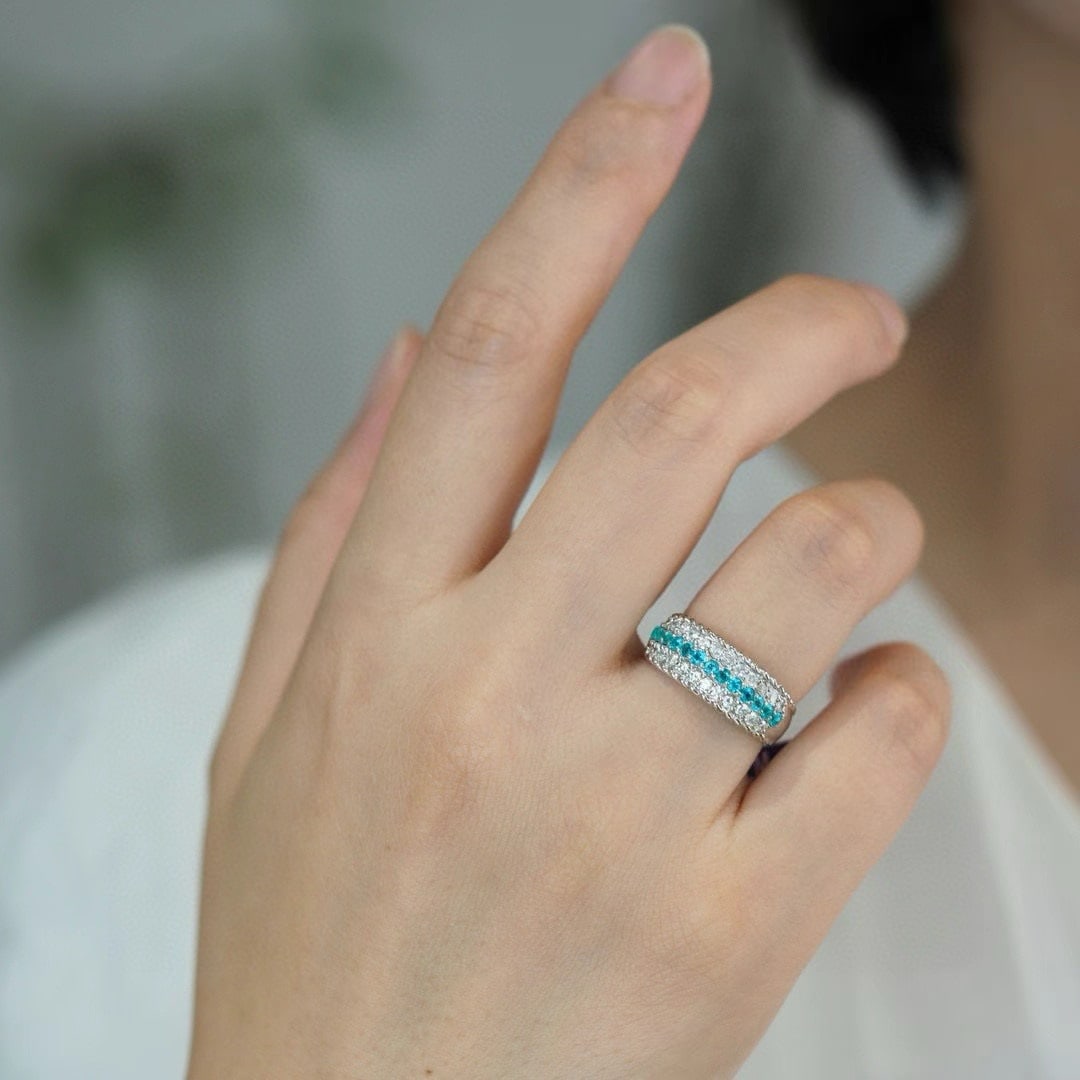 14k Gold 0.74 Ctw Natural Paraiba Tourmaline & Diamond Ring - 4