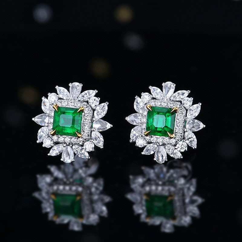 14k Gold 2.20 Ctw Vivid Green Natural Emerald & Diamond Earrings - 2