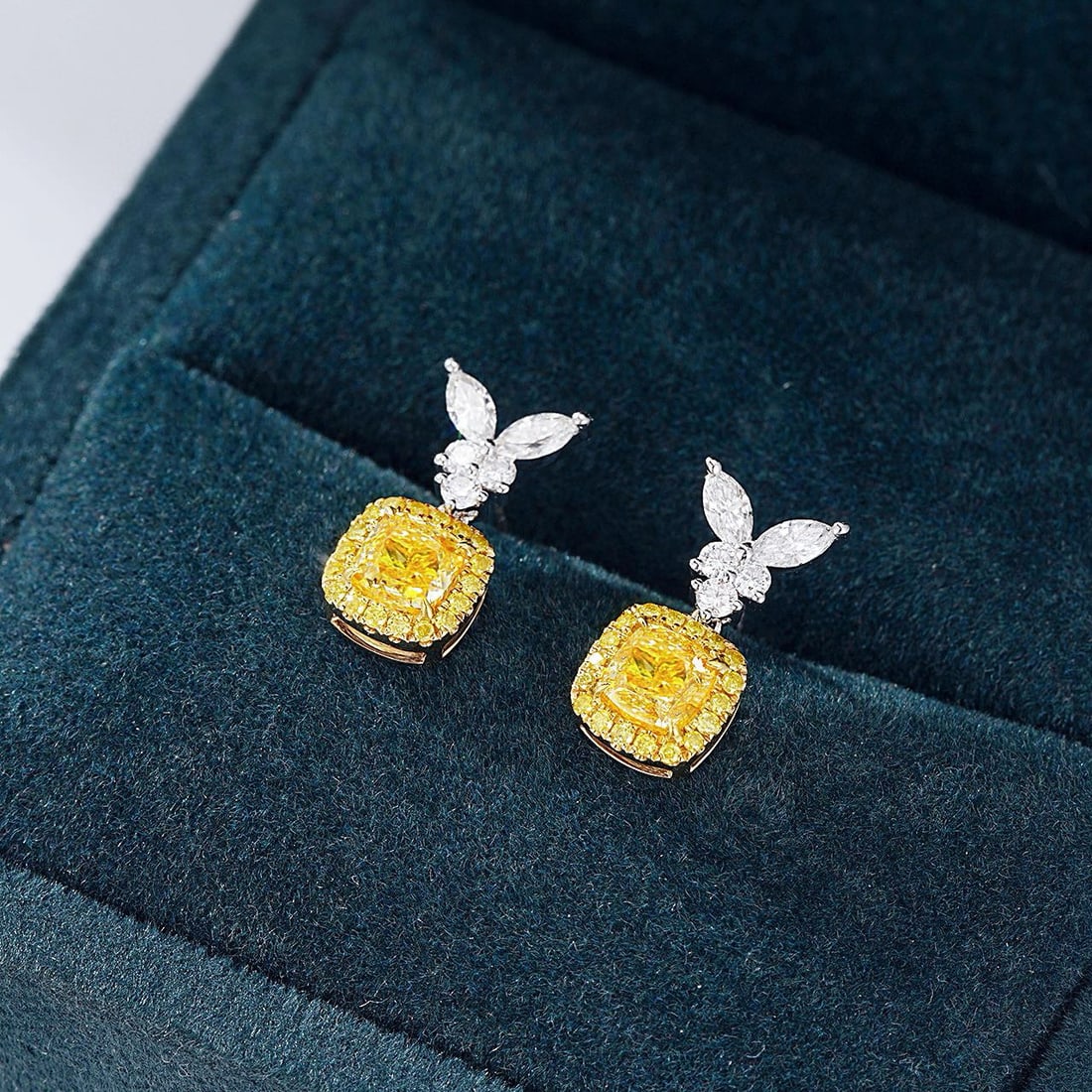 14k Gold 1.48 Ctw Natural Yellow Diamond & Diamond Earrings - 2