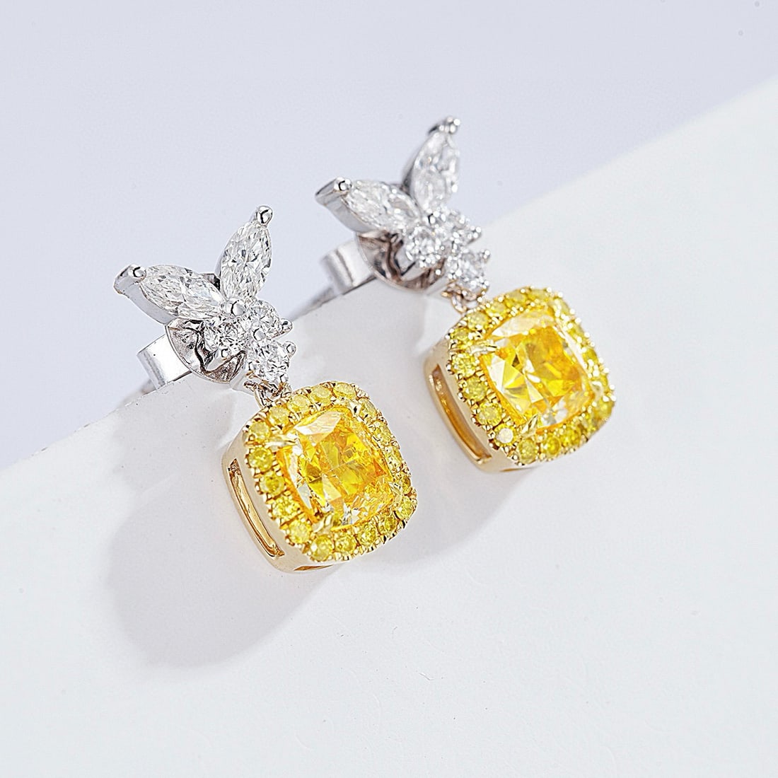 14k Gold 1.48 Ctw Natural Yellow Diamond & Diamond Earrings - 4