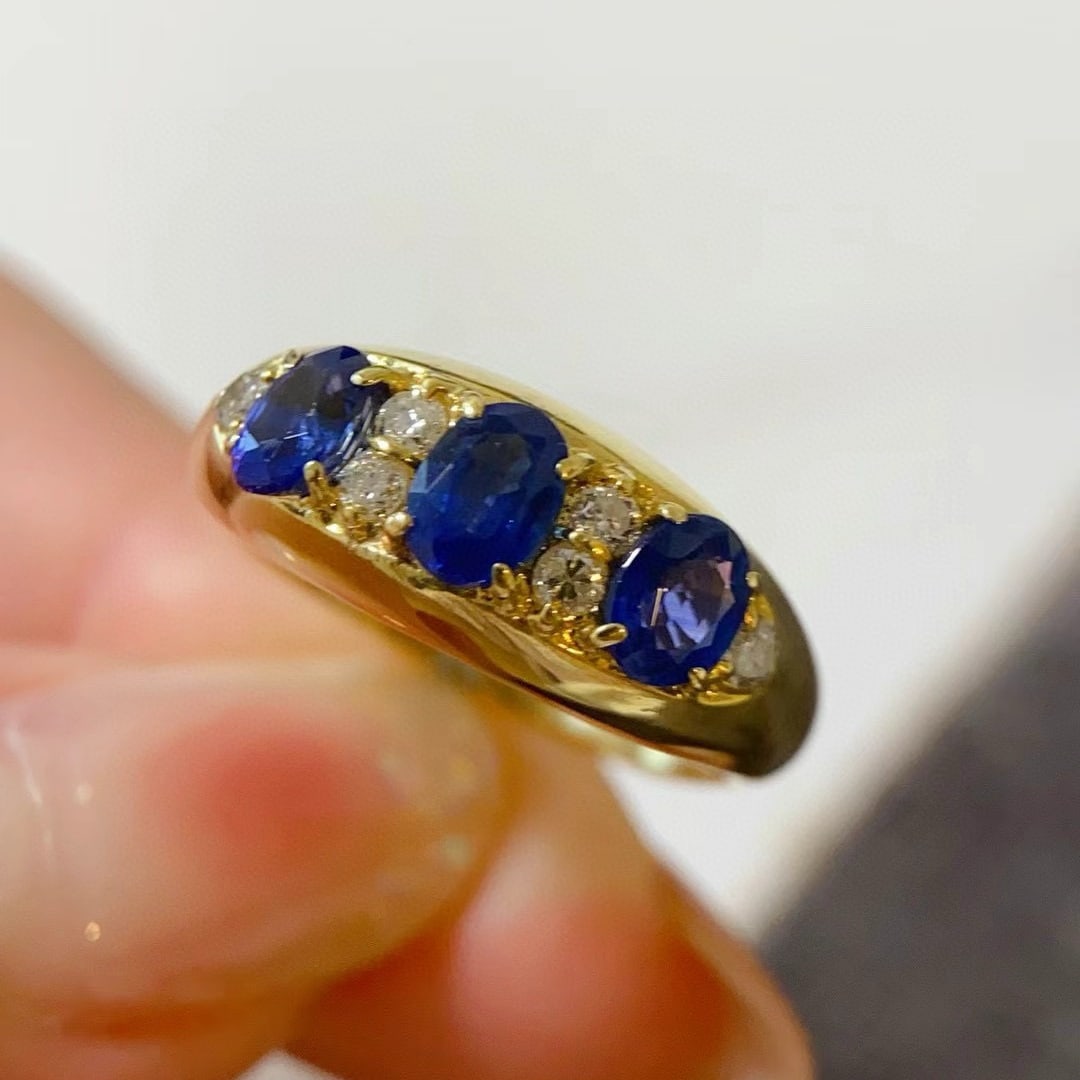 14k Gold 1.2 Ctw Vivid Blue Natural Sapphire & Diamond Ring - 4