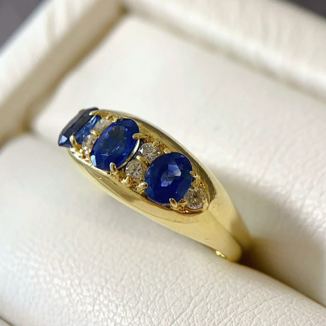 14k Gold 1.2 Ctw Vivid Blue Natural Sapphire & Diamond Ring - 5