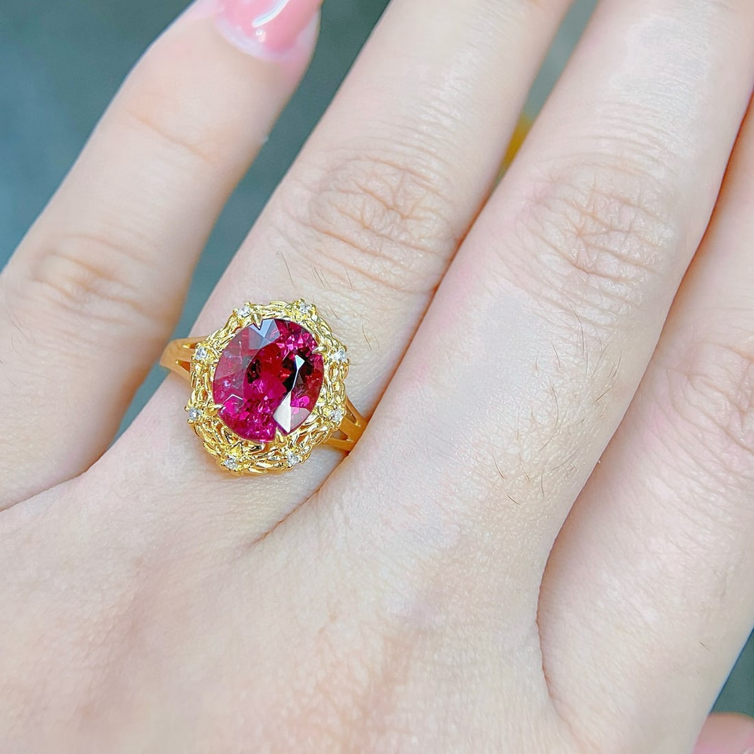 14k Gold 3.47 Ctw Natural Tourmaline & Diamond Ring - 5