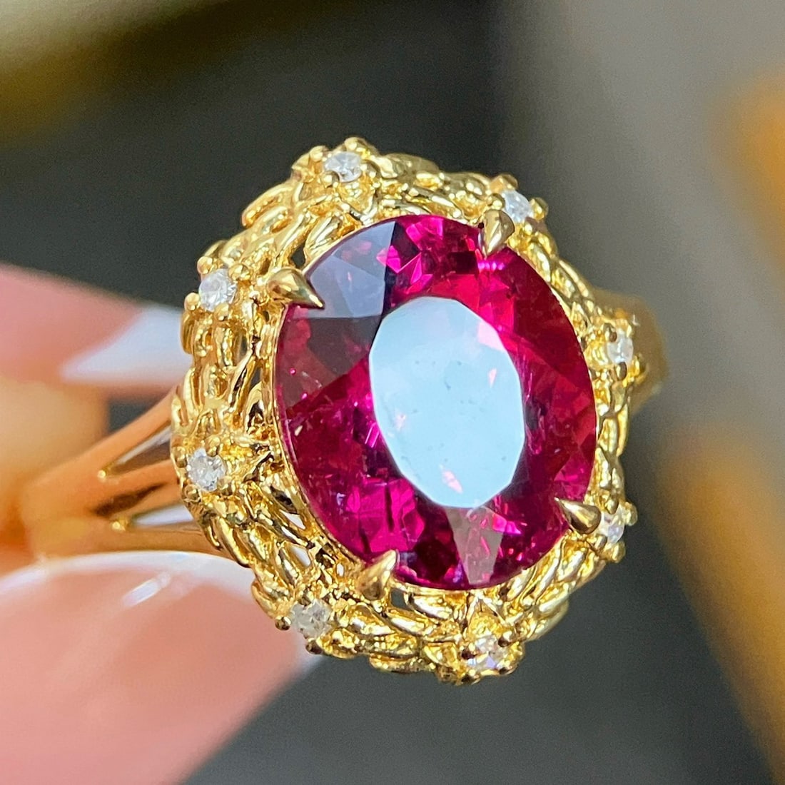 14k Gold 3.47 Ctw Natural Tourmaline & Diamond Ring - 7