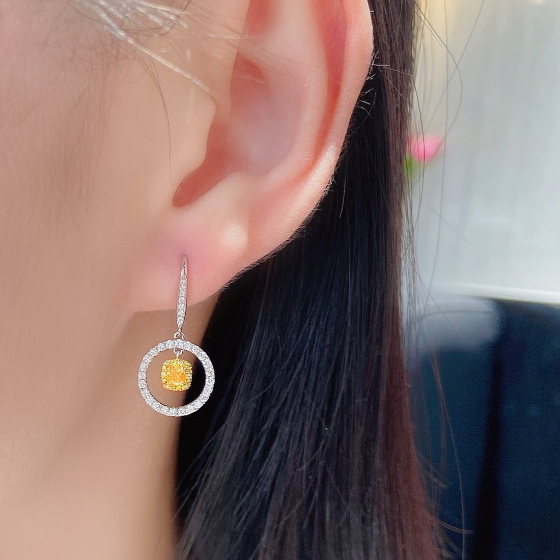 14k Gold 0.85 Ctw Natural Yellow Diamond & Diamond Earrings - 3