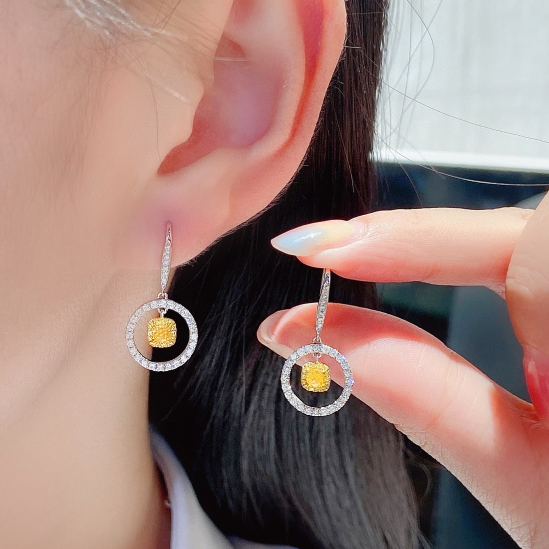 14k Gold 0.85 Ctw Natural Yellow Diamond & Diamond Earrings - 4