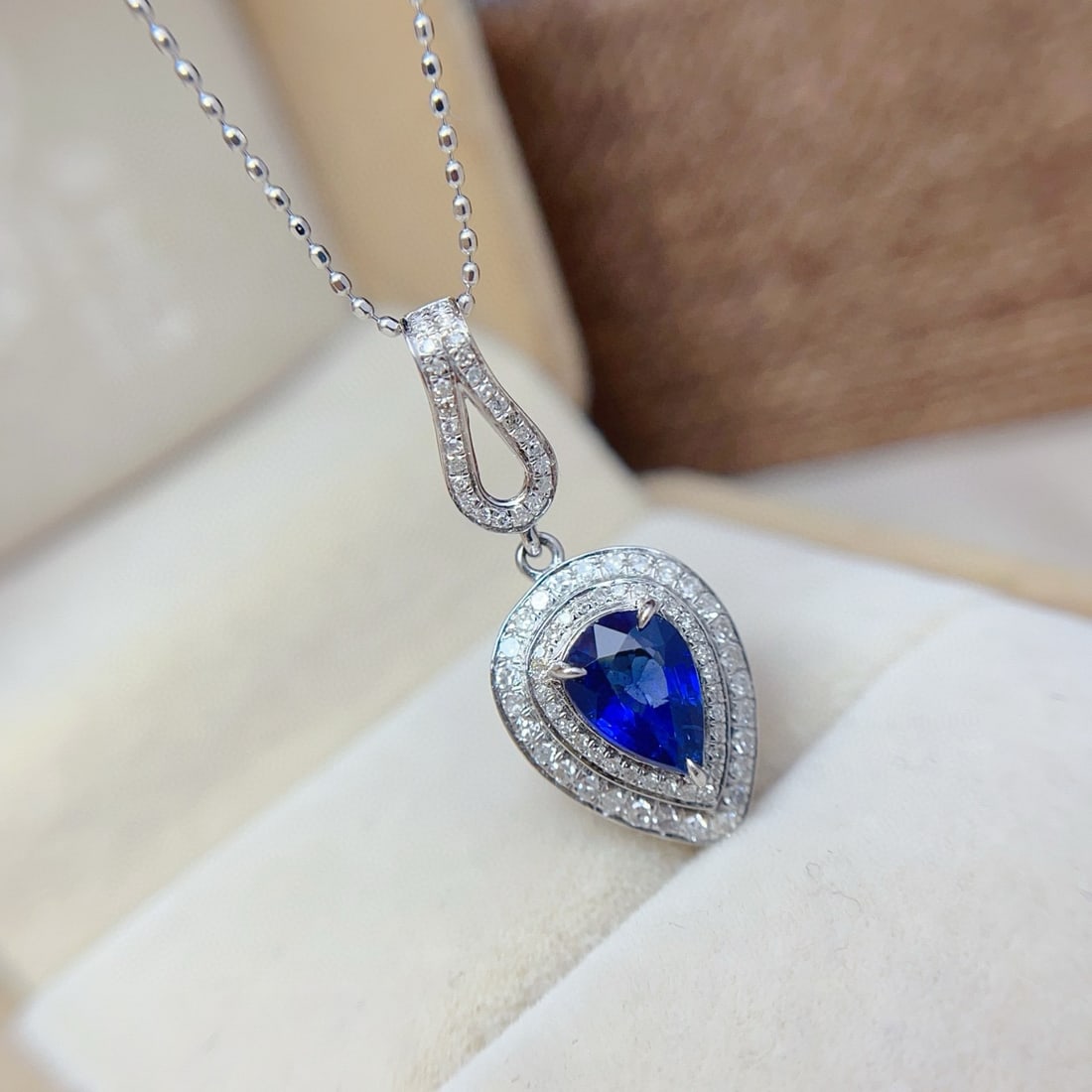 14k Gold 1.35 Ct Vivid Blue Natural Sapphire & Diamond Pendant( Without Chain ) - 2
