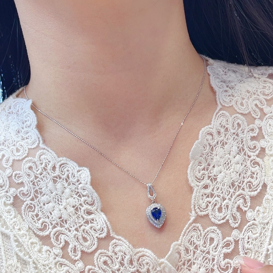 14k Gold 1.35 Ct Vivid Blue Natural Sapphire & Diamond Pendant( Without Chain ) - 3