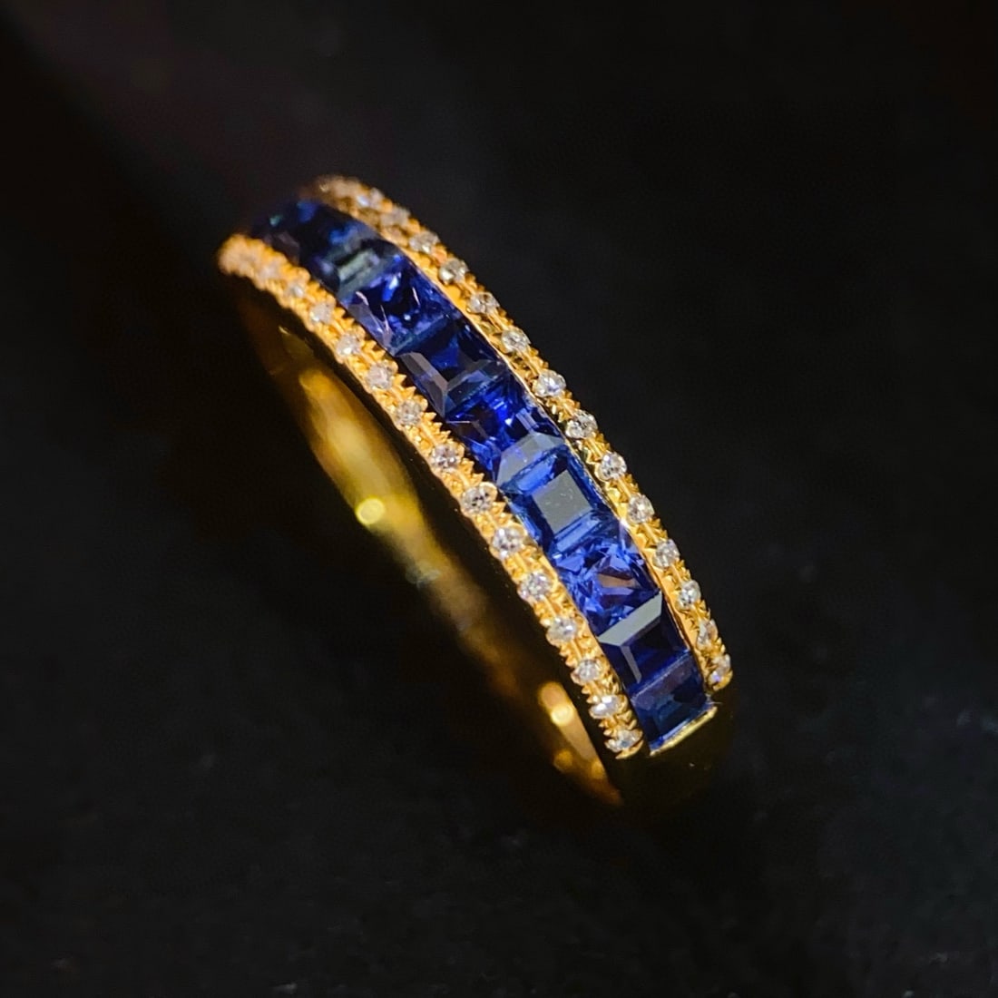 14k Gold 1 Ct Vivid Blue Natural Sapphire & Diamond Ring - 6