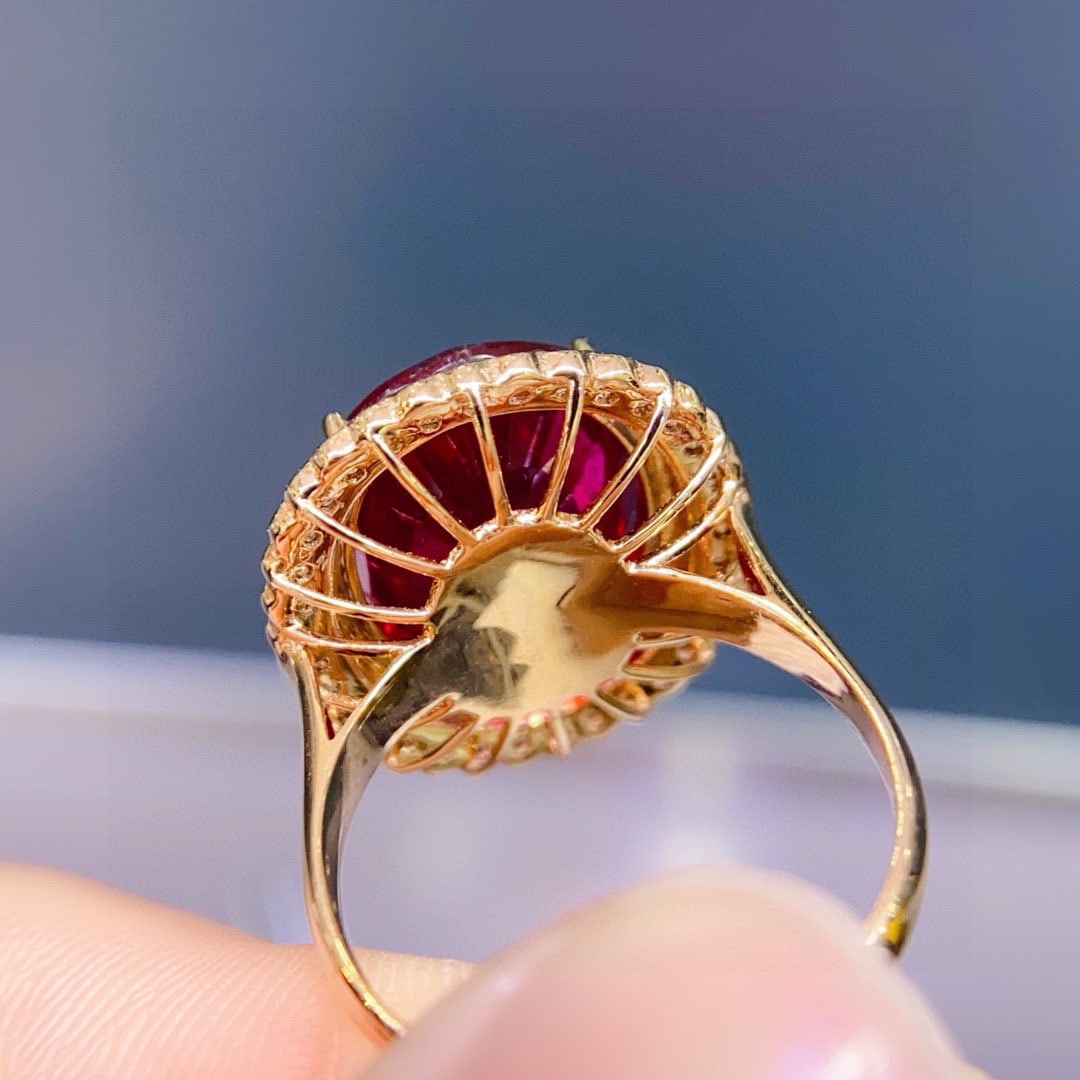 14k Gold 7.4 Ct Natural Tourmaline & Diamond Ring - 4