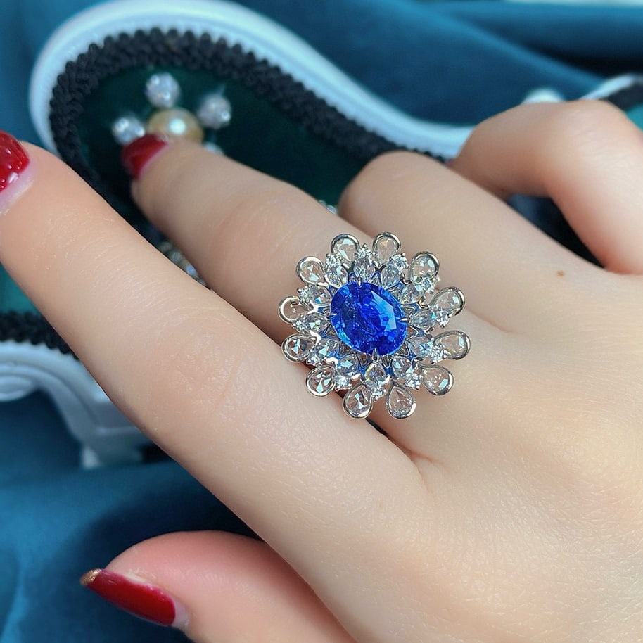 14k Gold 4.55 Ctw Natural Sapphire & Diamond Ring - 7