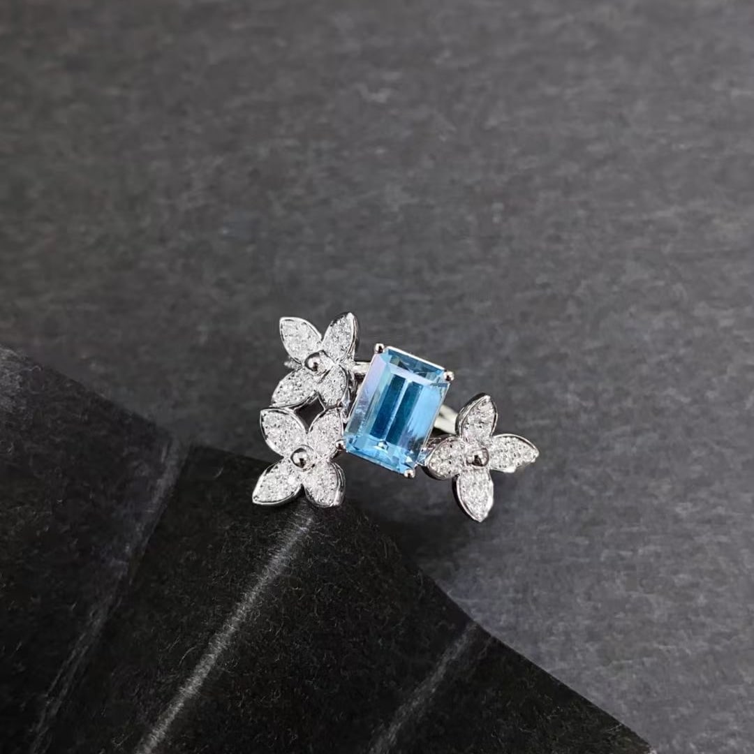 14k Gold 1.63 Ctw Natural Aquamarine & Diamond Ring - 3