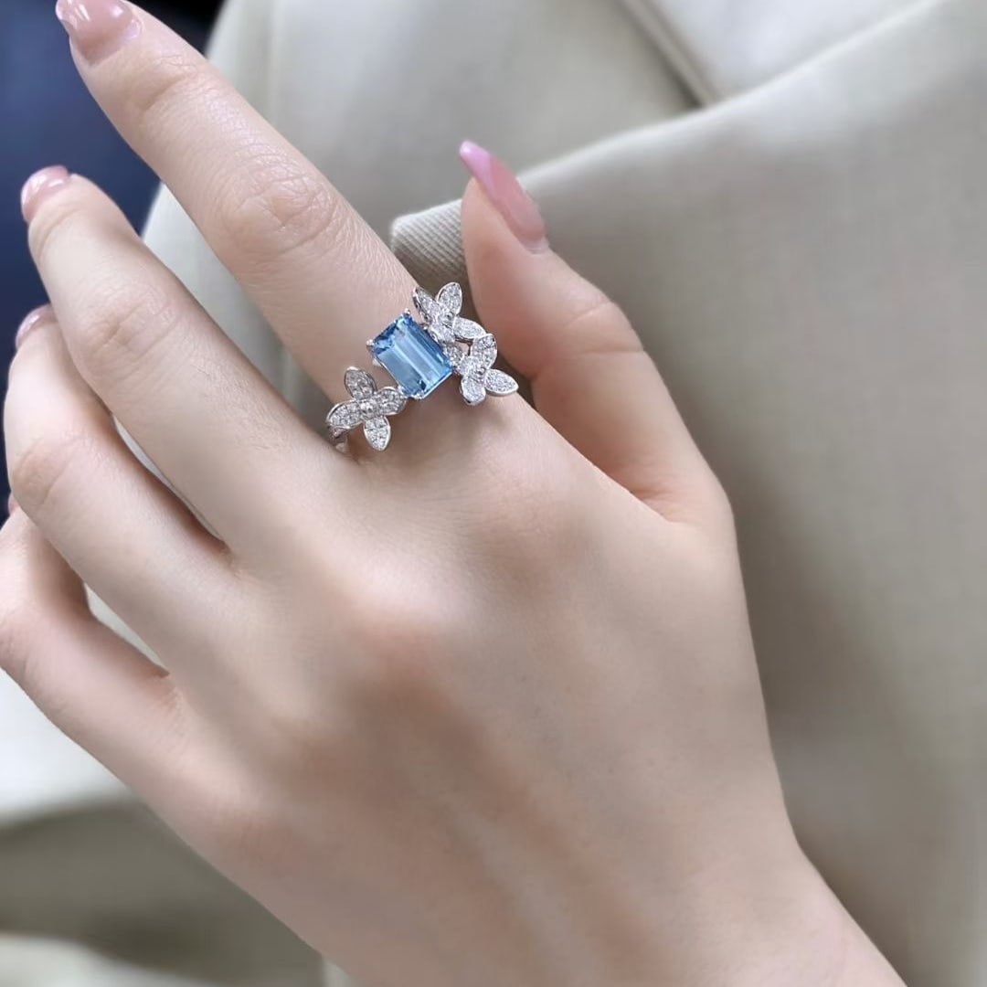 14k Gold 1.63 Ctw Natural Aquamarine & Diamond Ring - 5