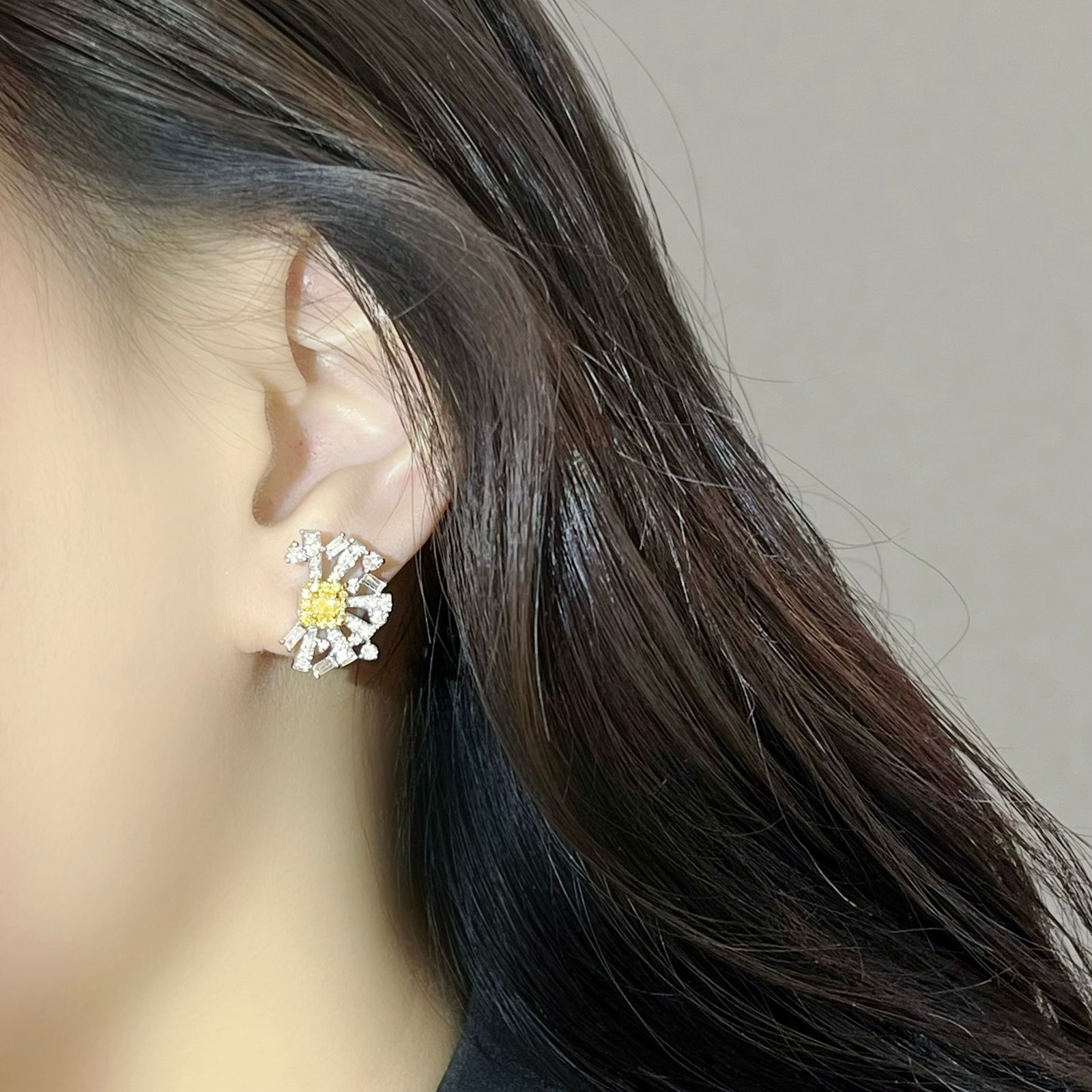 14k Gold 1.24 Ctw Natural Yellow Diamond & Diamond Earrings - 2