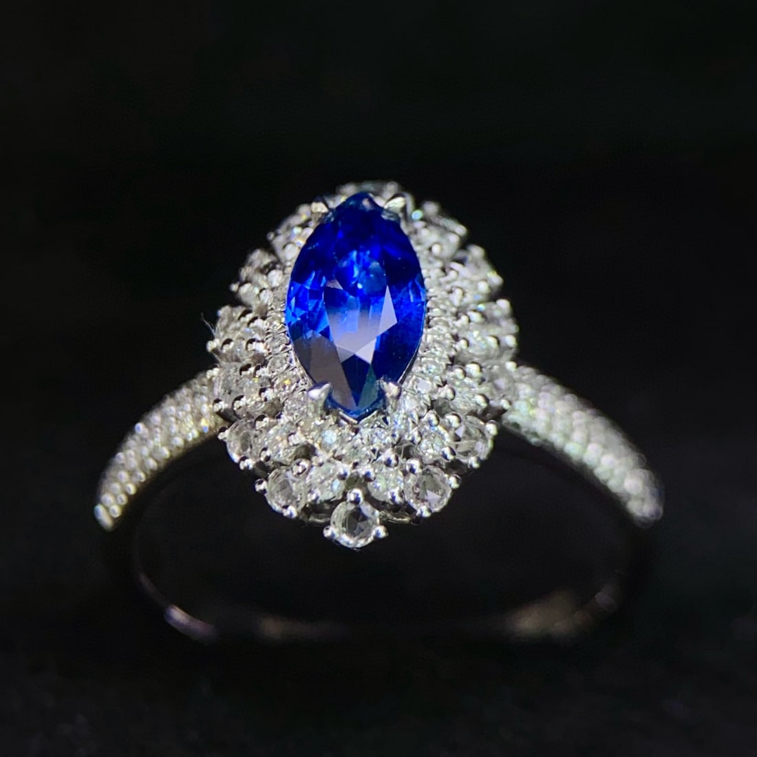 14k Gold 1.15 Ct Natural Sapphire & Diamond & Sapphire Ring - 2