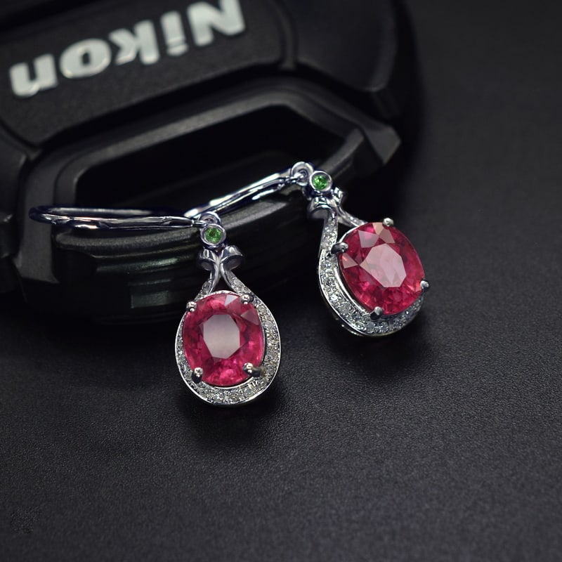 14k Gold 3.56 Ctw Natural Tourmaline & Diamond Earrings - 2