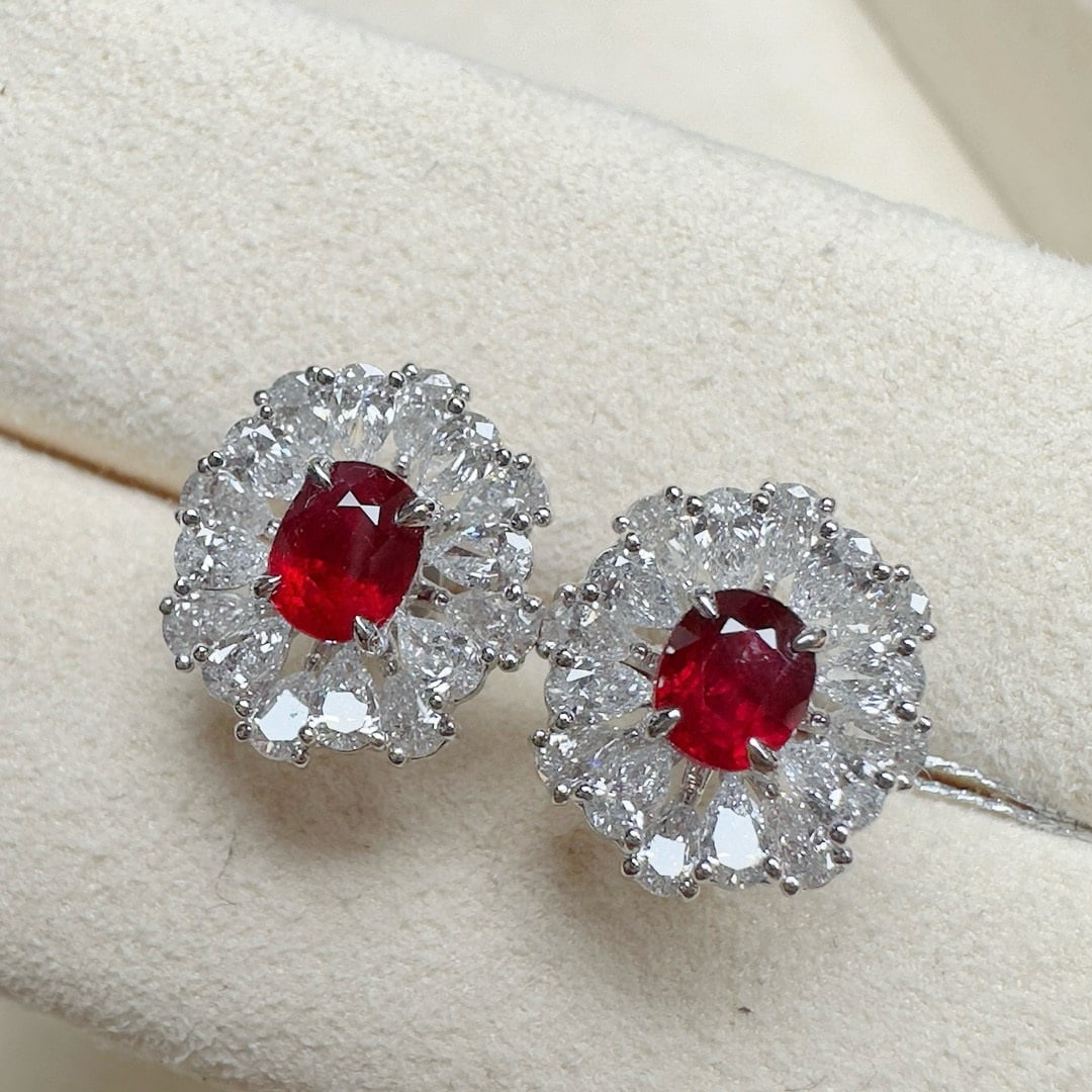 14k Gold 3.09 Ctw Natural Ruby & Lab Grown Diamond Earrings - 2