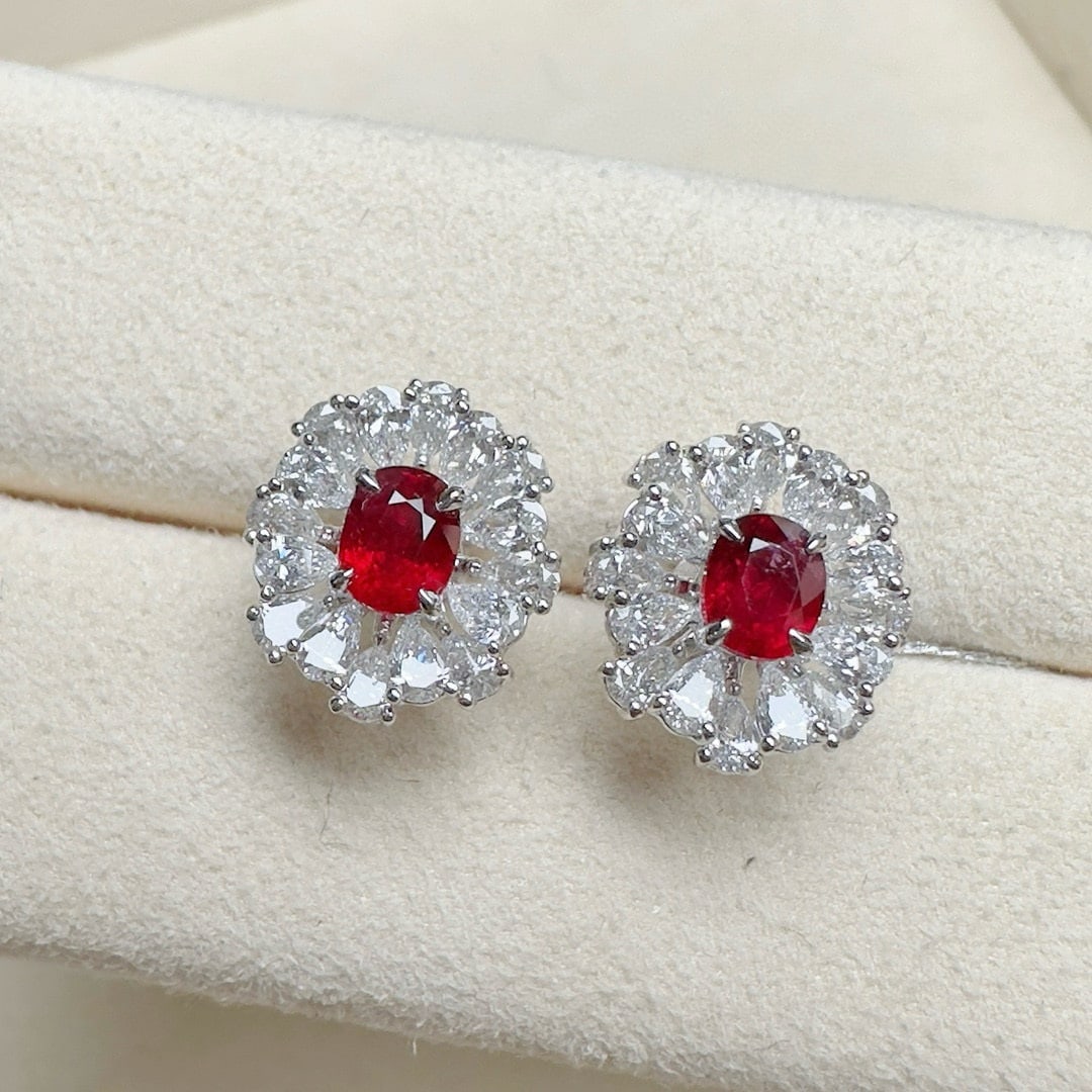 14k Gold 3.09 Ctw Natural Ruby & Lab Grown Diamond Earrings - 5