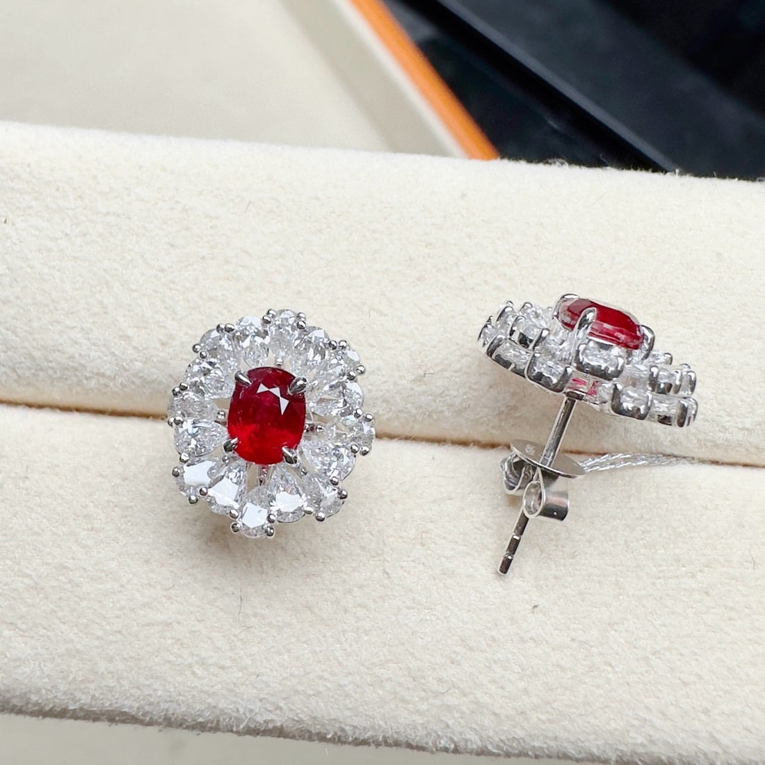 14k Gold 3.09 Ctw Natural Ruby & Lab Grown Diamond Earrings - 6