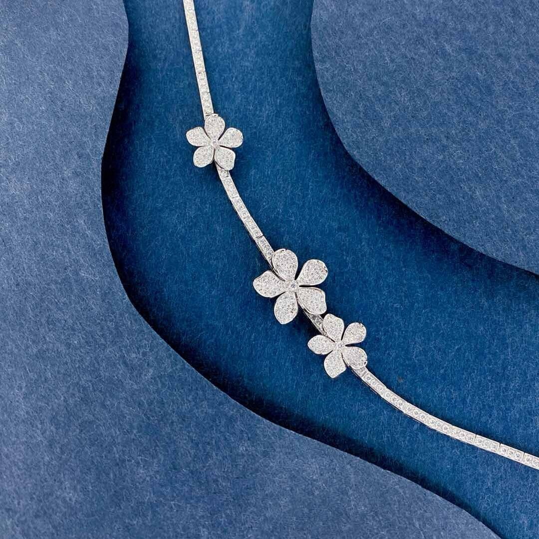 14k Gold 3.3 Ct Natural H Diamond & Flowers Necklace - 2