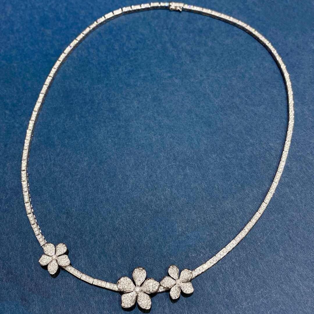 14k Gold 3.3 Ct Natural H Diamond & Flowers Necklace - 4