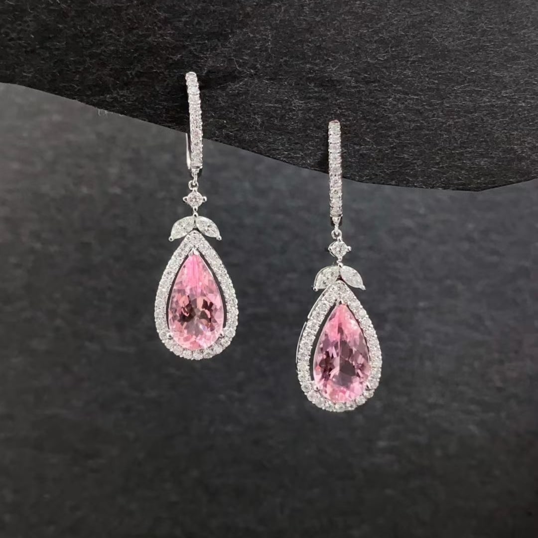 14k Gold 5.10 Ctw Natural Morganite & Diamond Earrings - 6