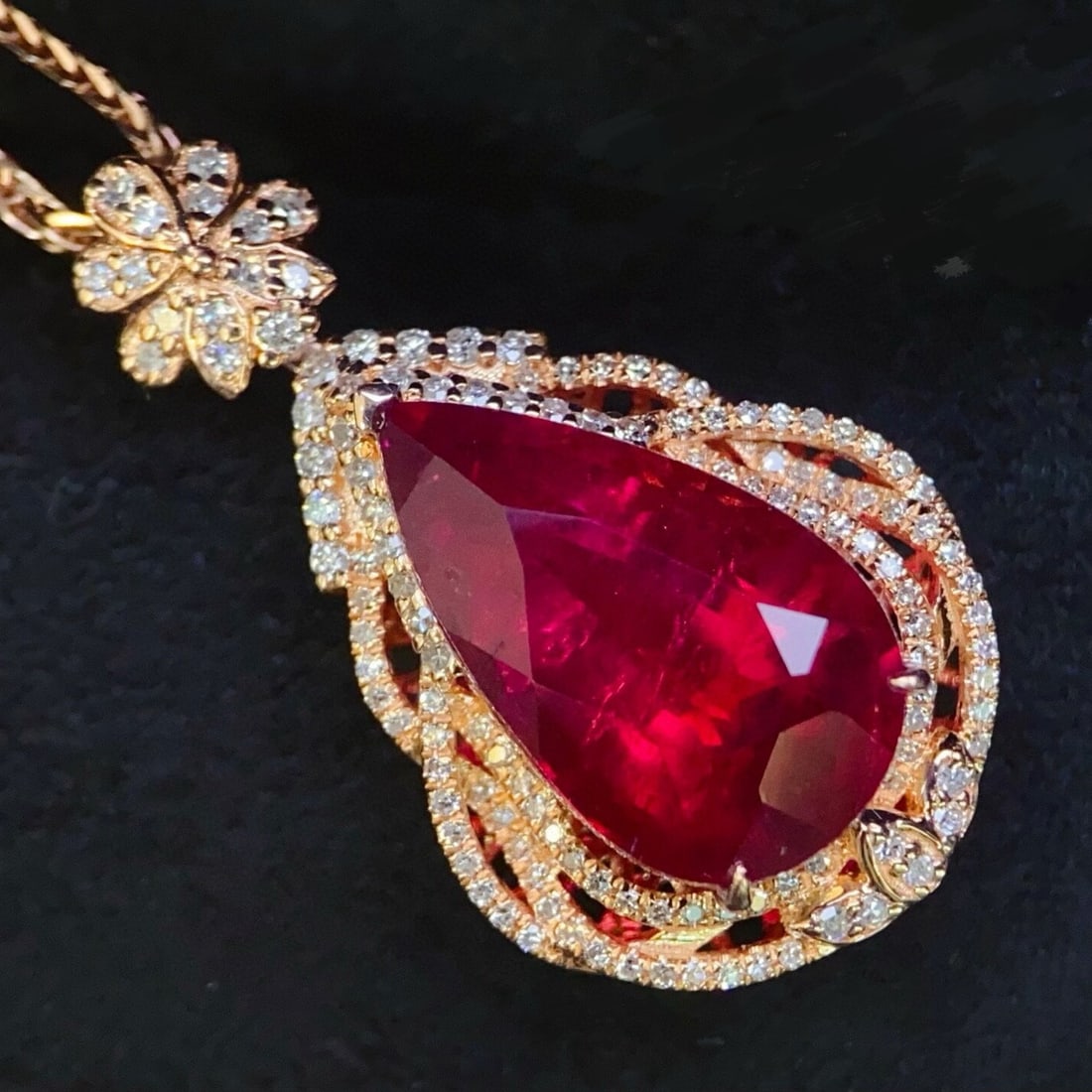 14k Gold 8.16 Ctw Natural Tourmaline & Diamond Pendant( Without Chain ) - 2