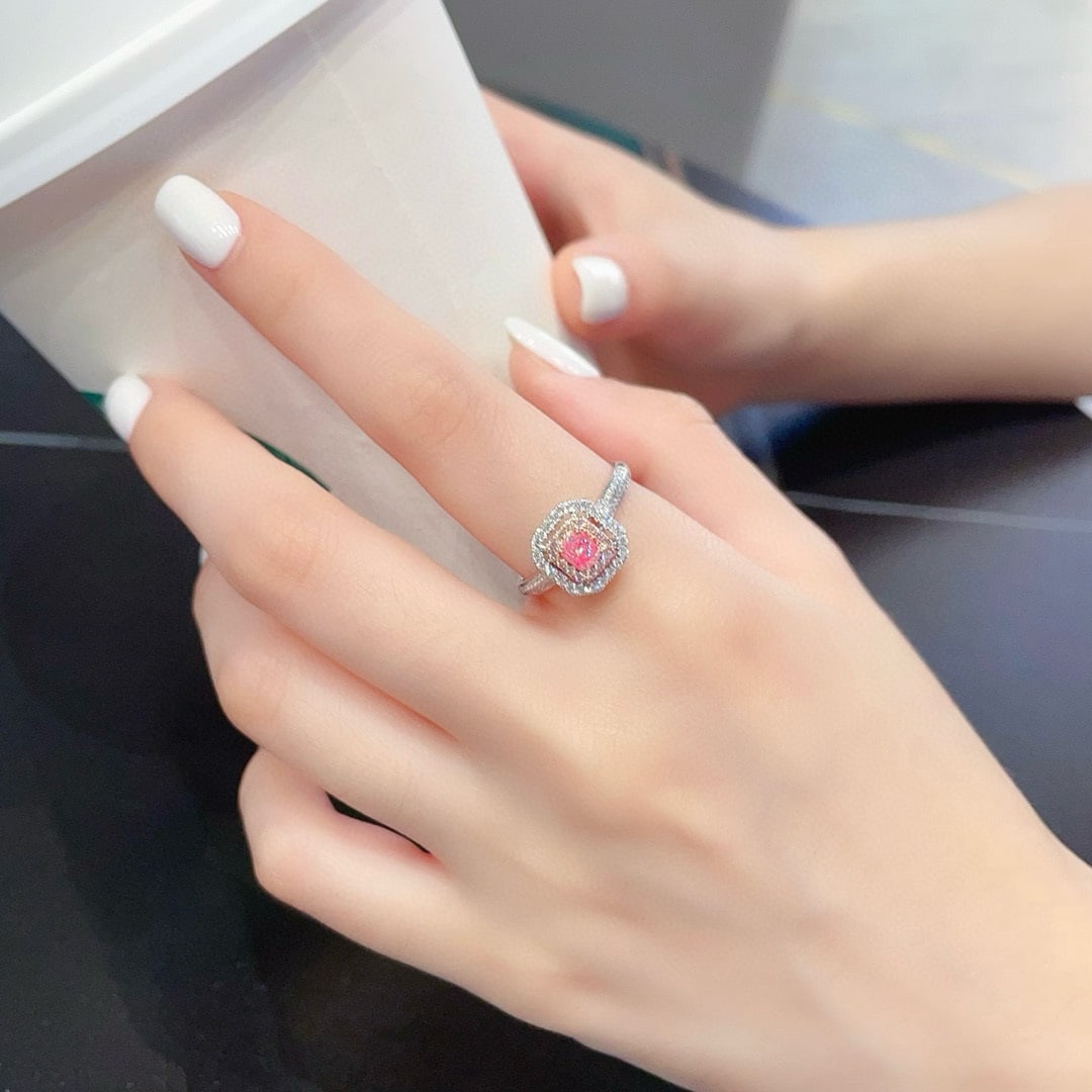 14k Gold 0.68 Ctw Natural Pink Diamond & Diamond Ring - 4