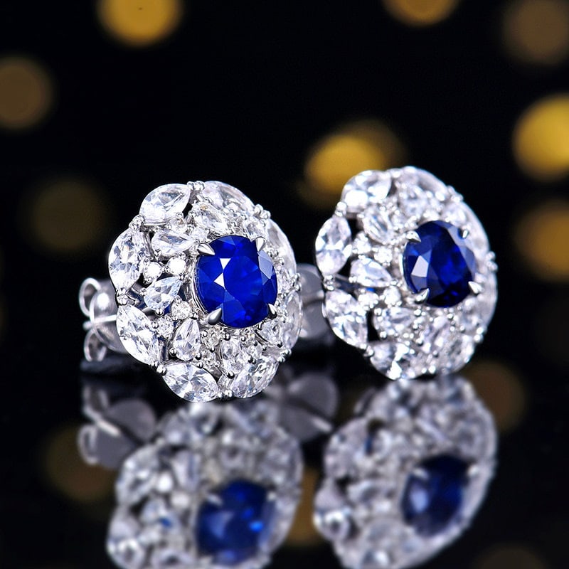 14k Gold 3.57 Ctw Natural Sapphire & Sapphire Earrings - 3