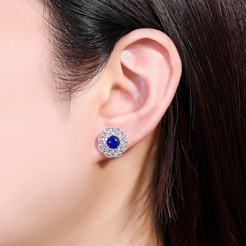 14k Gold 3.57 Ctw Natural Sapphire & Sapphire Earrings - 4