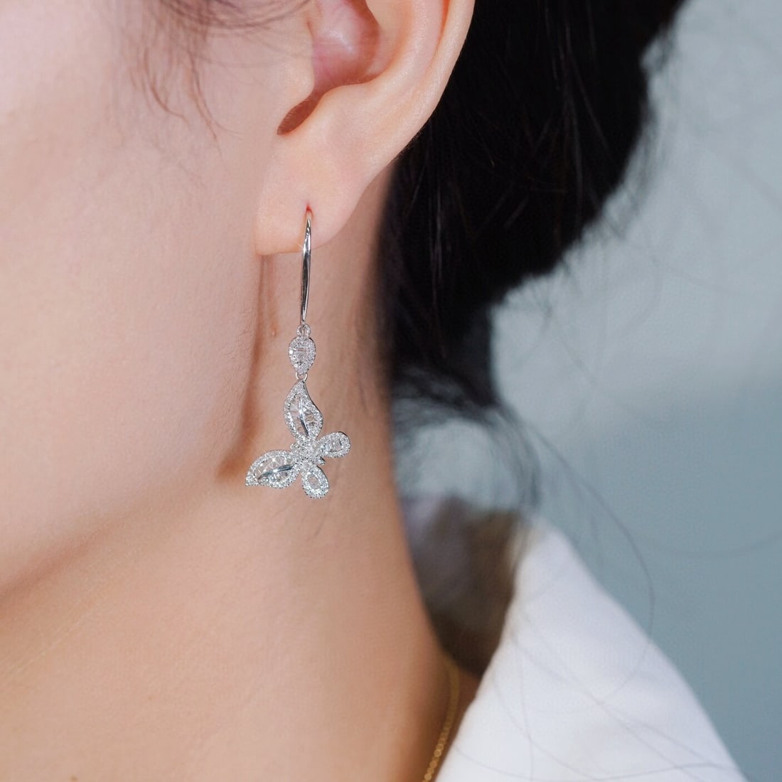 14k Gold 0.70 Ct Natural H Diamond & Butterfly Earrings - 5