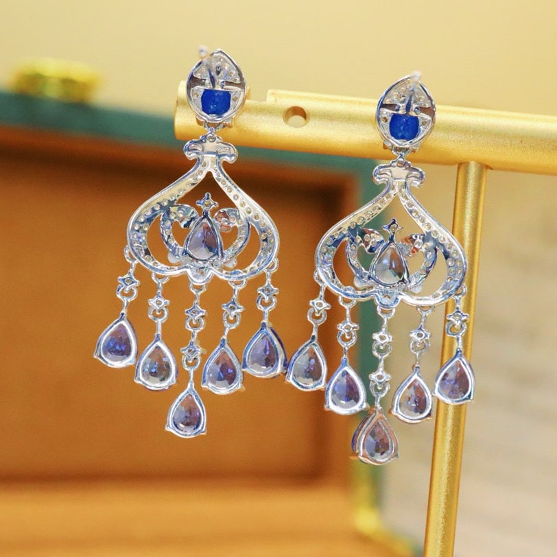 14k Gold 6.05 Ctw Natural Sapphire & Diamond Earrings - 4