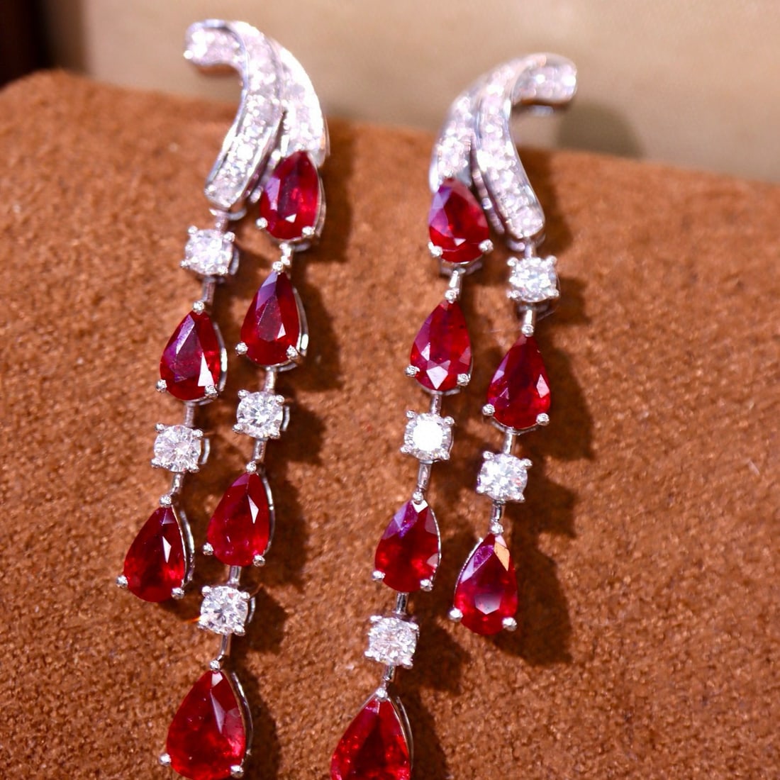14k Gold 3.99 Ctw Natural Ruby & Diamond Earrings - 2