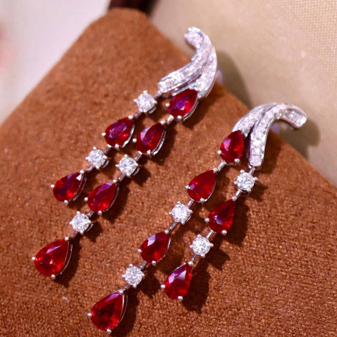 14k Gold 3.99 Ctw Natural Ruby & Diamond Earrings - 4
