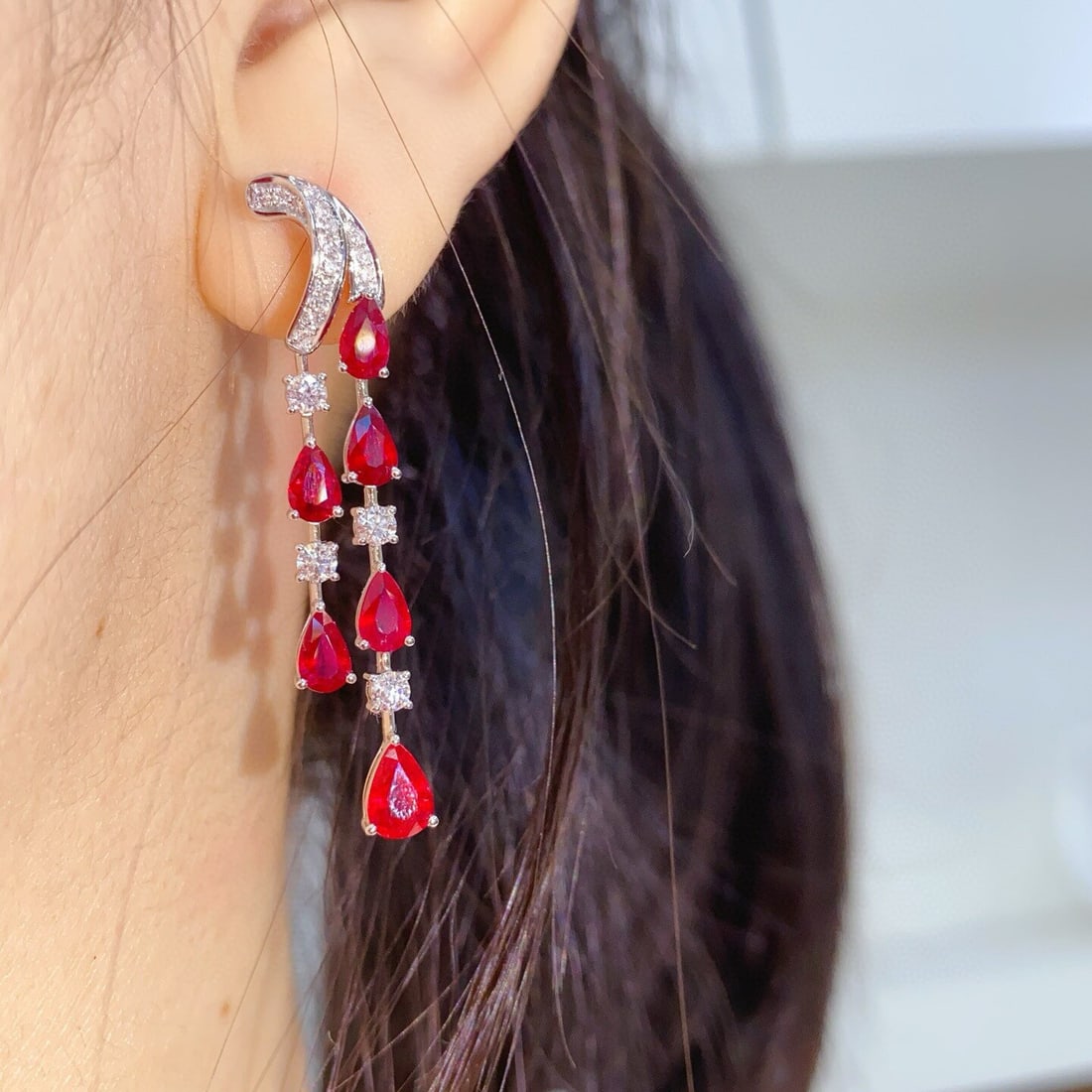 14k Gold 3.99 Ctw Natural Ruby & Diamond Earrings - 5