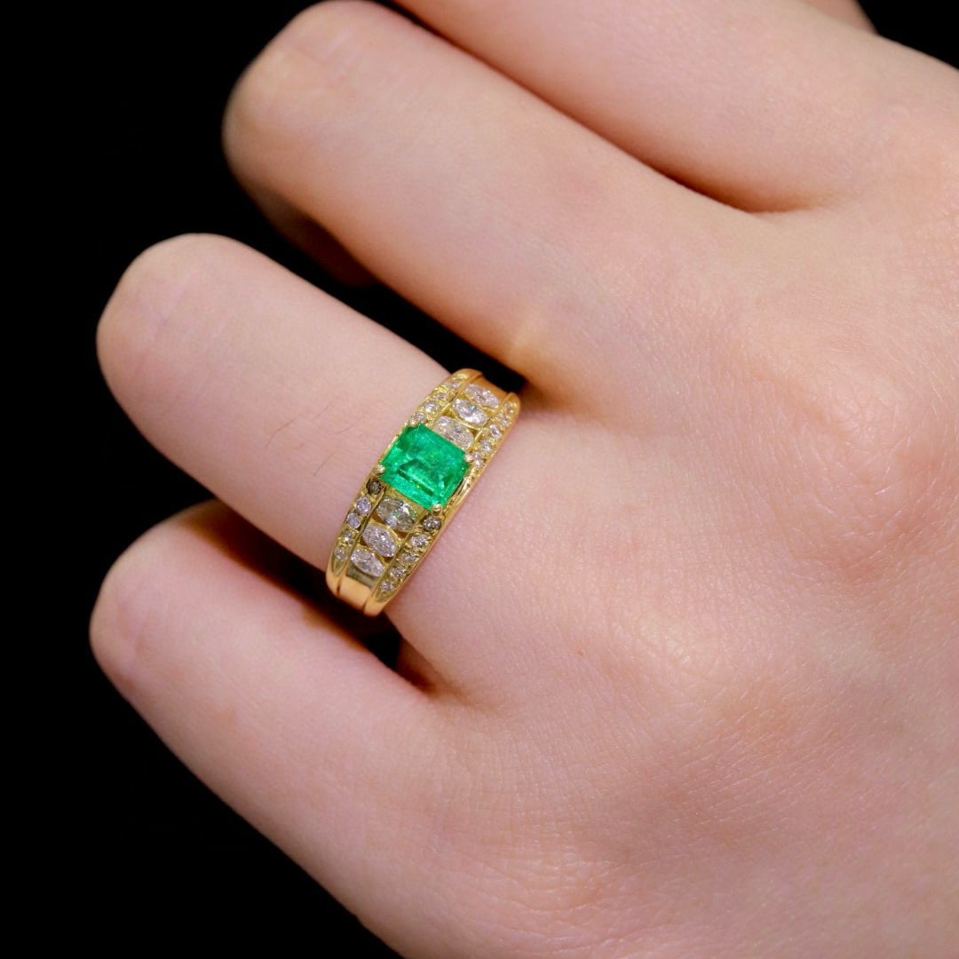 14k Gold 1.09 Ctw Natural Emerald & Diamond Ring - 6
