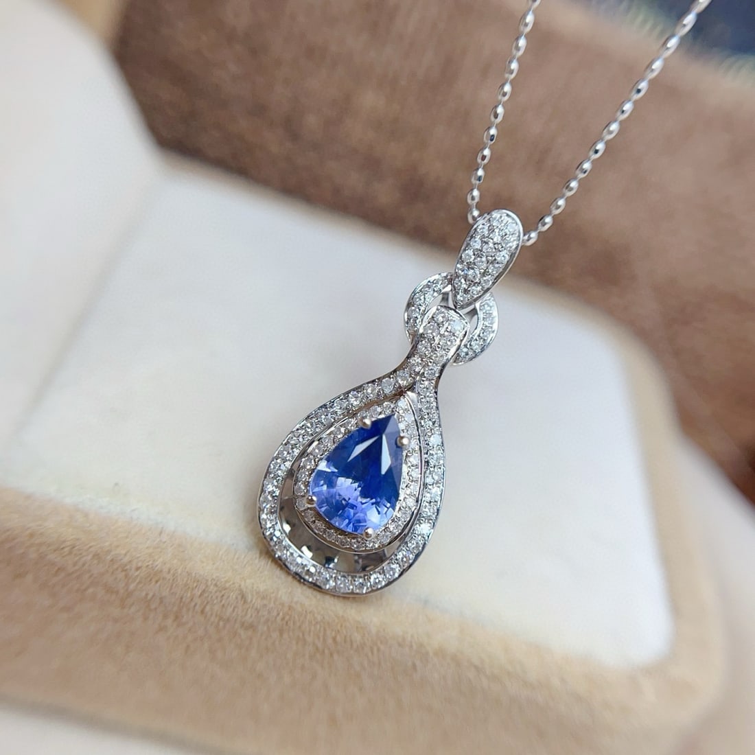 14k Gold 1.20 Ct Natural Sapphire & Diamond Pendant( Without Chain ) - 3