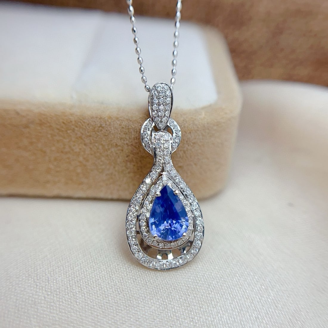 14k Gold 1.20 Ct Natural Sapphire & Diamond Pendant( Without Chain ) - 4