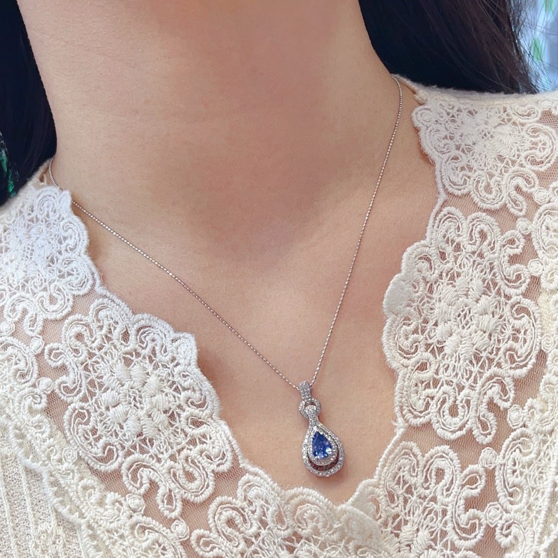 14k Gold 1.20 Ct Natural Sapphire & Diamond Pendant( Without Chain ) - 5