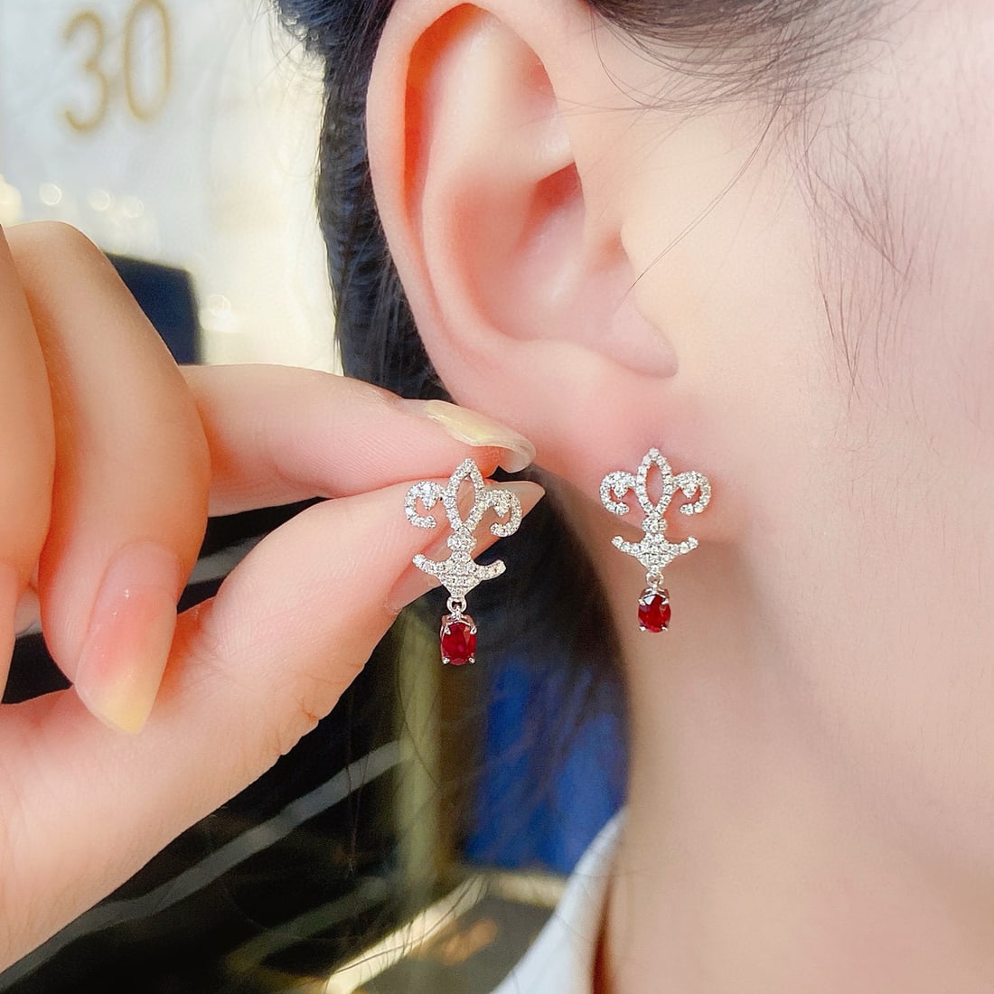 14k Gold 0.76 Ctw Natural Ruby & Diamond Earrings - 3