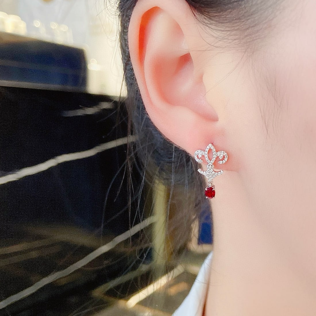 14k Gold 0.76 Ctw Natural Ruby & Diamond Earrings - 4