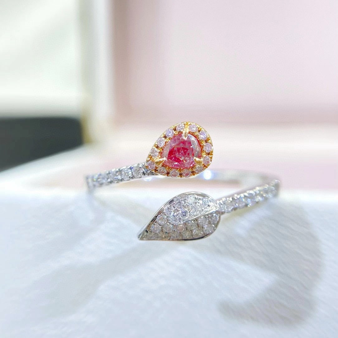 14k Gold 0.26 Ctw Natural Pink Diamond & Diamond Ring: Ref:230942105 // gold content:14k gold // ring size:7. 25us // // main gemstone:pink diamond // shape:pear // carat weight:0. 11ct // color:pink // treatment:natural // // adjacent gemstone 2 :